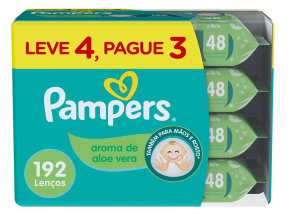 Kit Lenço Umedecido Pampers Aroma de Aloe Vera 48 unidades 4 pacotes