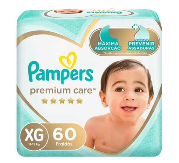 Fralda Pampers Premium Care XG com 60 unidades