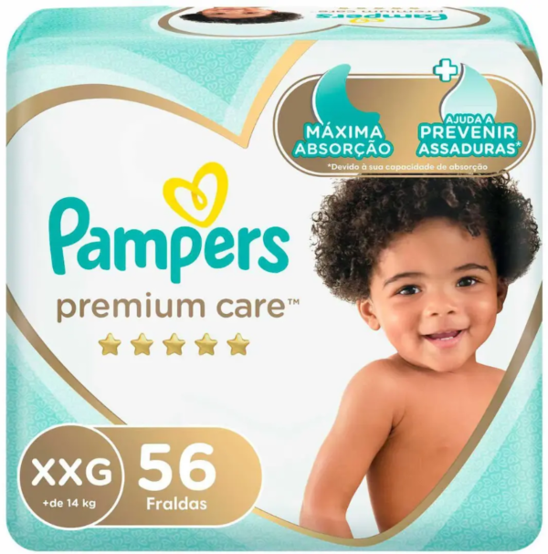 Fraldas Descartáveis Premium Care Tamanho XXG Com 56 Unidades Pampers